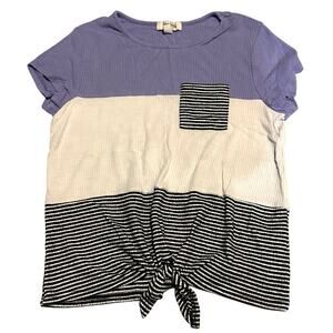 Speechless Kids Colorblock Stripe Tie Front Top Girls Size L Large